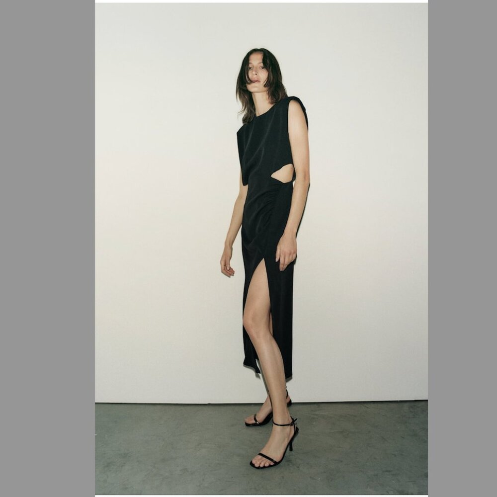 Zara Sleeveless Cut Out Midi Dress Black XS